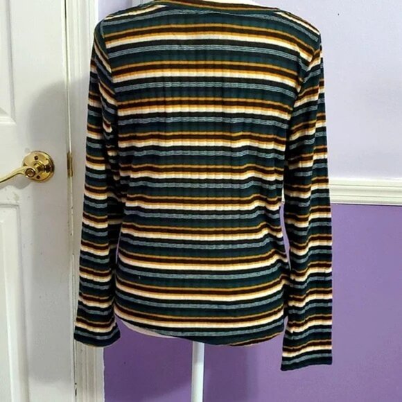 IN San Francisco Retro Dark Green Striped Soft Ribbed Knit Long Sleeve Sweater - Picture 5 of 8
